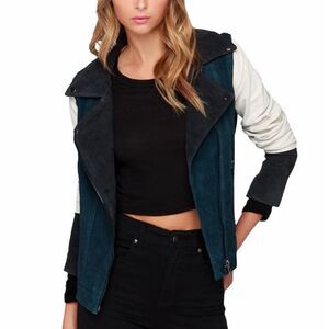 NWT‎ Chaser suede color block biker zip jacket size medium women's